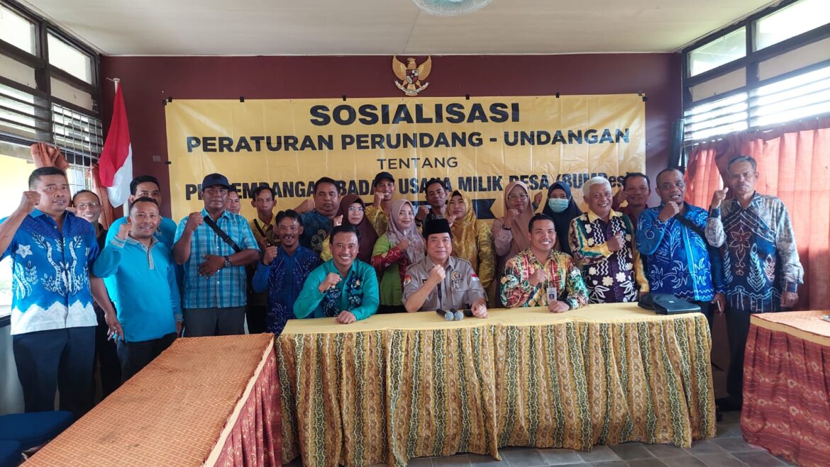 Anggota DPRD Provinsi Kalsel Dr H Karlie Hanafi Kalianda, SH, MH saat melakukan Sosialisasi Peraturan tentang Pengembangan Badan Usaha Milik Desa di Kecamatan Barambai, Kabupaten Batola.(foto : ist)