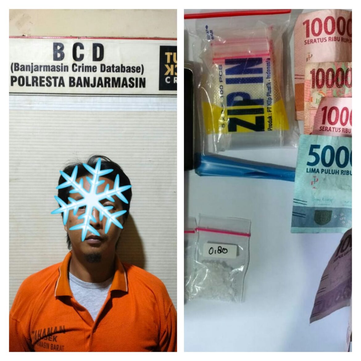 PELAKU NARKOBA - Pria berinisial FD alias OG ini digrebek rumahnya di Jalan Jafri Zam-zam Banjarmasin dan ditemukan 1,45 Gram Sabu-sabu, Minggu (9/4/2023).(ist)