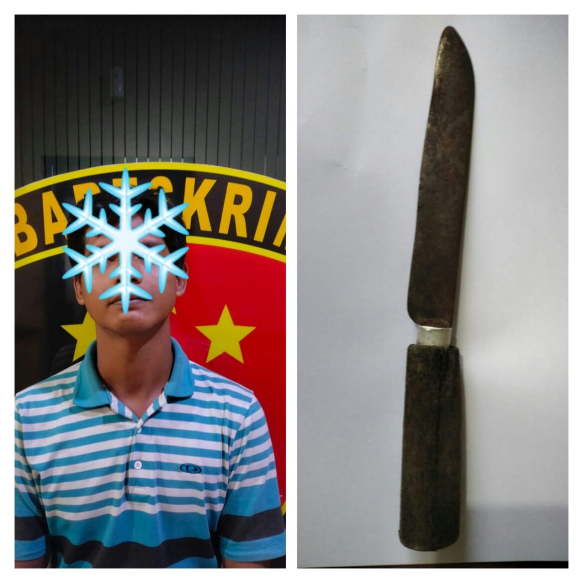 PELAKU ANCAM - Pria berinisial RP ini nekat mengancam pakai sajam korban, hingga berurusan dengan polisi, Minggu (9/4/2023).(foto:ist)