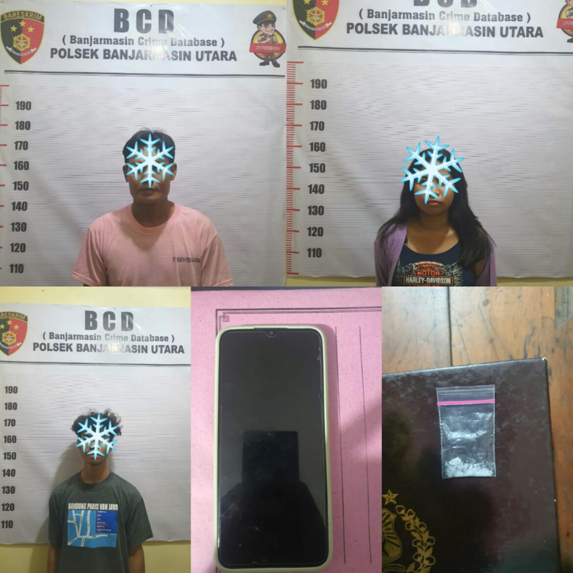 PELAKU SABU-Inilah barbuk Sabu-sabu dari dua sejoli ZA dan AY beli sabu kepada RM dibekuk di   Jalan AKT Banjarmasin Utara, Sabtu (3/6/2023) malam. (foto:ist)  