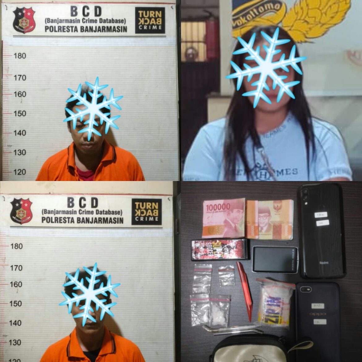 PASUTRI DIGREBEK -pasutri warga Tembus Mantuil JK dan AG ini digrebek polisi hingga menemukan Sabu-sabu berat 2,35 Gram beserta pembelinya, Jumat (2/6/2023). (foto:ist)