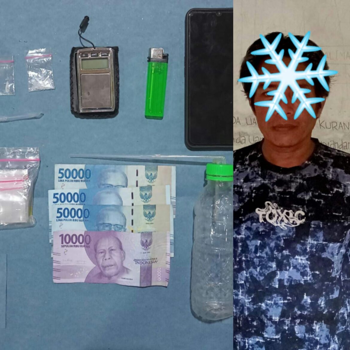 PEMILIK SABU - Karena sering transaksi di rumahnya, pelaku berinisial BE ini digerebek polisi di rumahnya Jalan Kelayan a Fang Setuju Kelurahan Kelatan Dalam Banjarmasin Selatan, Sabtu (17/6/2023) malam. (foto:ist)