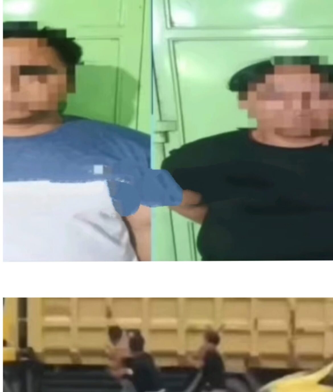 KEDUA pelaku berhasil diamankan setelah sebelumnya satu pelaku diamankan (atas) , aksi tiga pelaku yg kejam saat aniaya sopir truk (bawah)