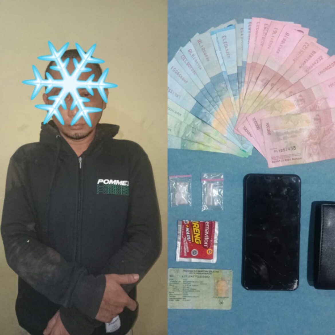 SIMPAN SABU - Karena membawa Sabu-sabu tuga paket hemat, pria berinisial RD di Alalak Tengah Banjarmasin Utara ini dibekuk polisi atas laporan warga setempat, Rabu (26/7/2023) malam. (foto:ist)