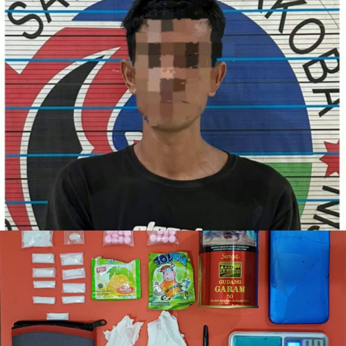 PENGEDAR NARKOBA - warga Jalan Alalak Selatan ini dicegat polisi di Perdagangan hingga ditemukan 10 Gram Narkoba terdiri dari 11 paket Sabu-sabu dengan berat 3,11 Gram dan 22 butir ektasy warna merah muda logo CC dengan berat 7,08 Gram
