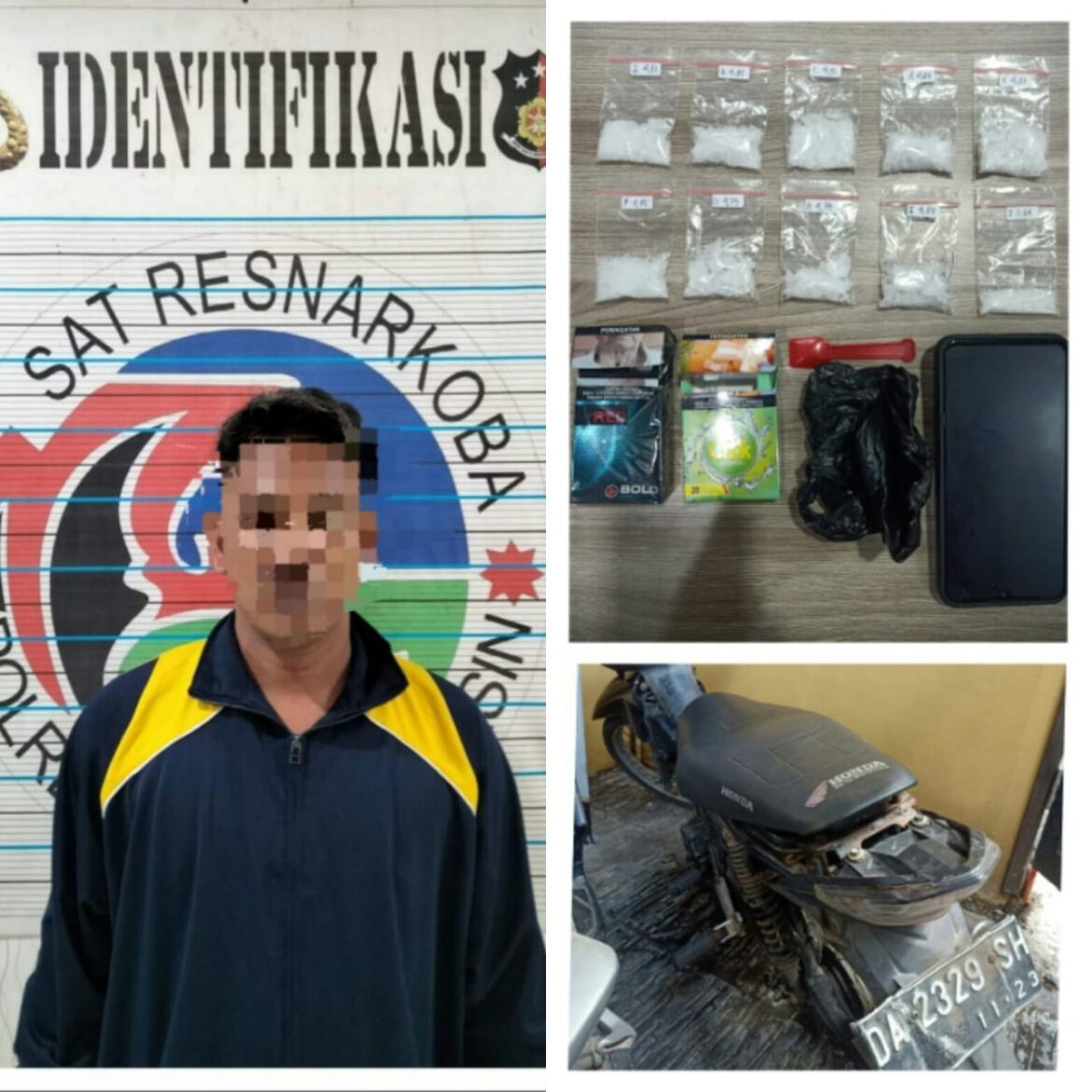BAWA SABU - Lantaran membawa narkoba, RD dibekuk polisi di Jalan Banua Anyar hingga ditemukan 10 paket Sabu–sabu berat 45,24 Gram, Rabu (9/8/2023) sore. (foto:ist)