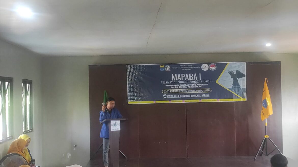 Sambutan Ketua Pelaksana PMII Barabai Khairullah di Gedung Nahdalatul Ulama Kabupaten HST.(foto : yufanata/brt)