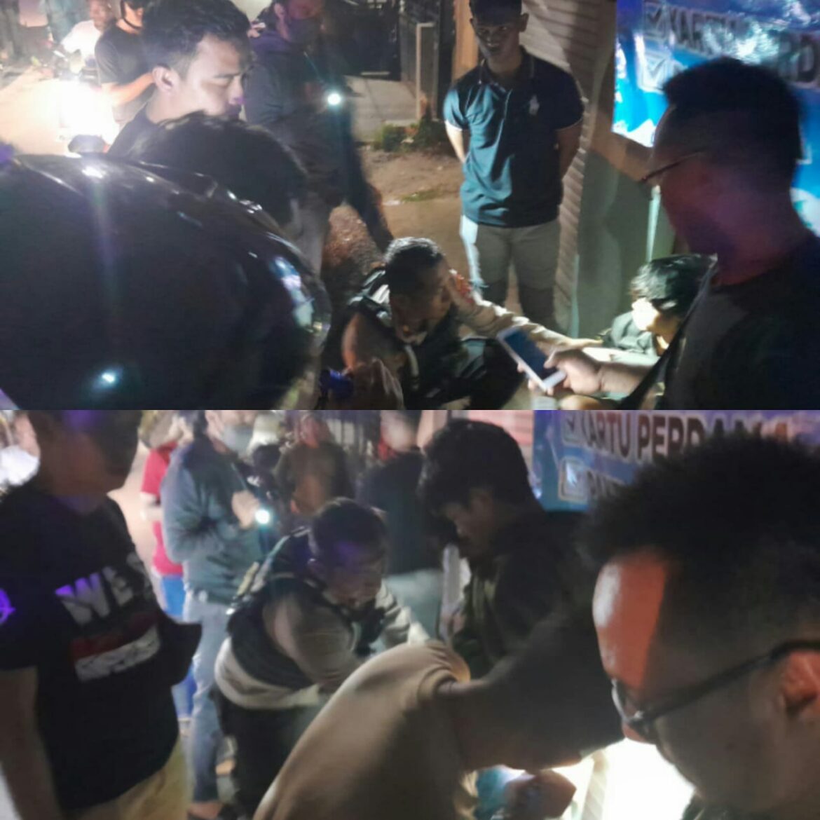 DUA PELAKU - Pihak Polsek Banjarmasin Barat saat melakukan Patroli pasca aksi penyerangan sekelompok pemuda di Pengambangan, Senin (23/10/2023) malam.(foto:ist