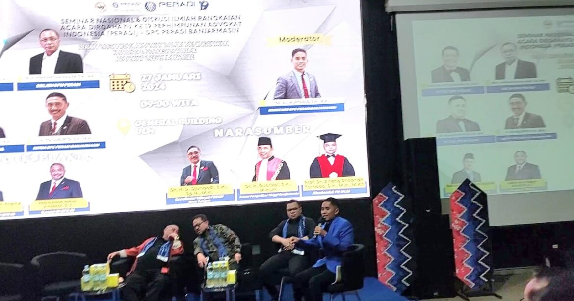 Seminar Nasional "Peran Organisasi Advokat Dalam Meningkatkan Kualitas dan Profesionalisme Advokat Officium Nobile" di General Building, ULM, Sabtu (27/01/2024).(foto:tya/brt).