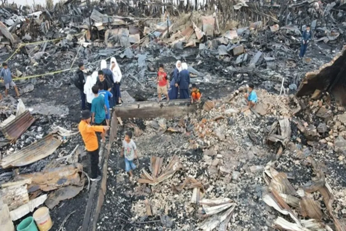 Lokasi kompleks Pasar Minggu Desa Maliku Baru Kecamatan Maliku yang terbakar, Selasa (27/2/2024). ANTARA/ HO-BPBD Pulang Pisau