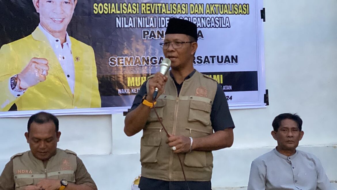 Wakil Ketua Komisi II DPRD Provinsi Kalsel Muhammad Yani Helmi kembali melaksanakan Sosialisasi Revitalisasi dan Aktualisasi Nilai-Nillai Ideologi Pancasila bertempat di Desa Mekar Sari Kecamatan Simpang Empat Kabupaten Tanbu.(foto : ist)