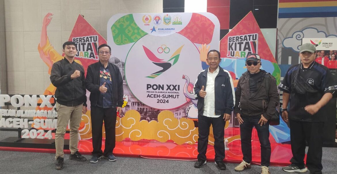 Pengurus KONI Kalsel dan utusan Dispora Kalsel yang melakukan kunjungan untuk mengkonfermasi persiapan Pekan Olahraga Nasional (PON) XXI 2024 Aceh Medan. (foto: ist/brt)