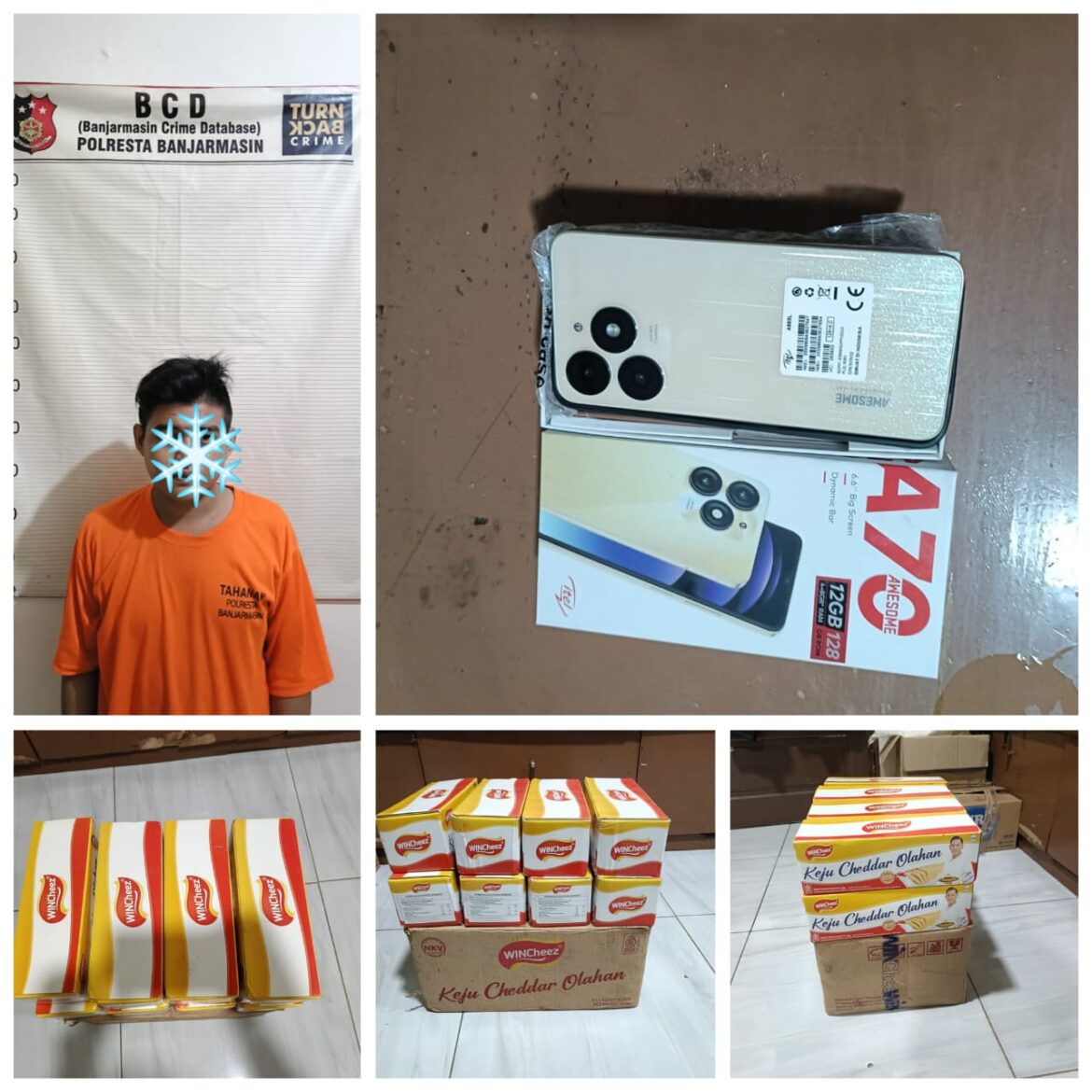 PENCURIAN KEJU - Pria berinisial DAF ini dibekuk empat hari kemudian setelah mencuri beberapa dus keju di gudang Jalan Veteran Banjarmasin Timur milik Yudistira, Rabu (22/5/2024) dinihari. (foto:ist)