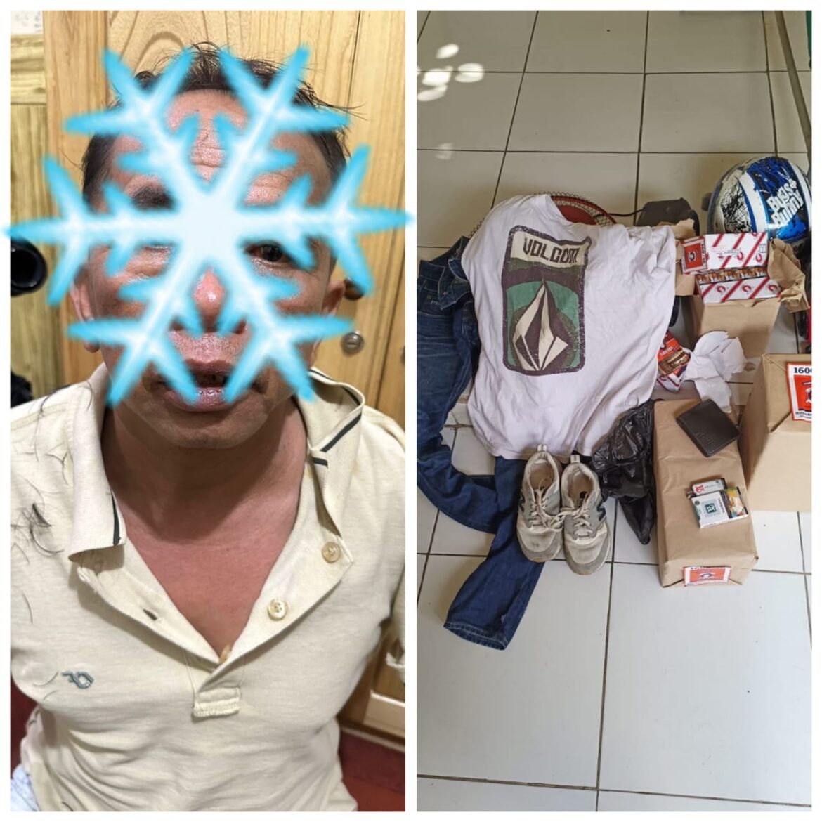 BARBUK PENCURIAN - Setelah lima bulan beraksi, Pelaku pencuri isi Warung Kelontongan di Jalan Soetoyo S Gang 20 Kelurahan Telaga Biru Kecamatan Banjarmasin Barat ditangkap, Selasa (2/5/2024) sore. (foto:ist)