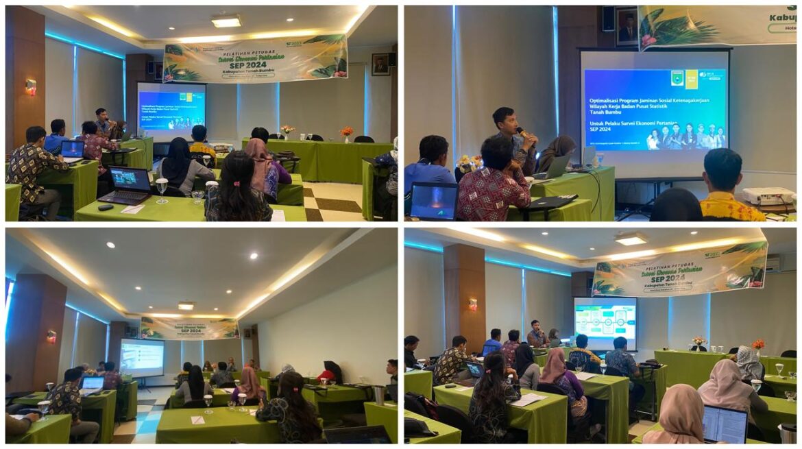 SOSIALISASI PROGRAM - Sosialisasi program BPJamsostek oleh Account Representative Khusus BPJS Ketenagakerjaan Kantor Cabang Batulicin, Muhammad Farayunanda kepada Calon Pelaku Survei Ekonomi Pertanian Kabupaten Tanah Bumbu, Senin (3/6/2024) pagi.(foto : ist)