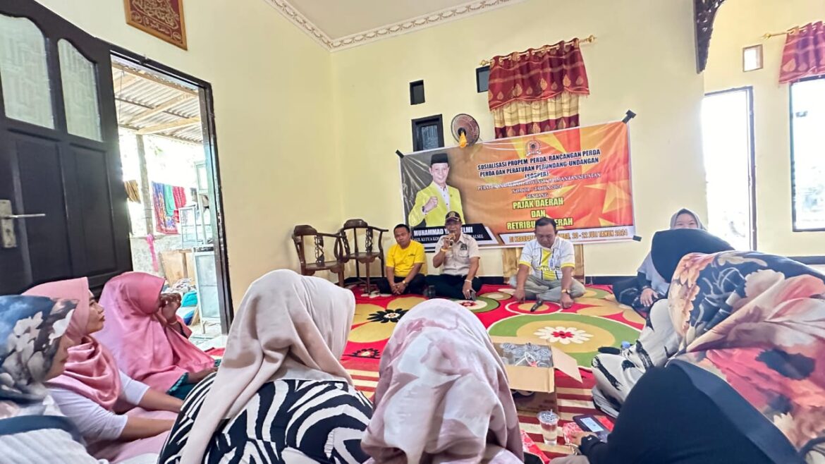 Wakil Ketua Komisi II Provinsi Kalsel Muhammad Yani Helmi ajak warga masyarakat manfaatkan program relaksasi pajak tahun 2024 disela pelaksanaan Sosialisasi Perda Provinsi Kalsel tentang Pajak dan Retribusi Daerah yang berlangsung di Desa Hidayah Makmur Kabupaten Tanbu.(foto : ist)