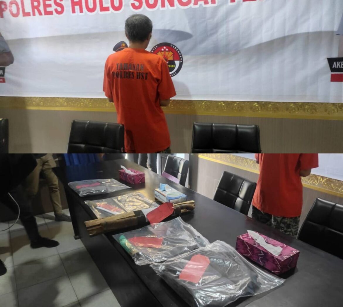 BARANG bukti dan pelaku saat Konfrensi Pers di Polres HST( foto Yufanata)