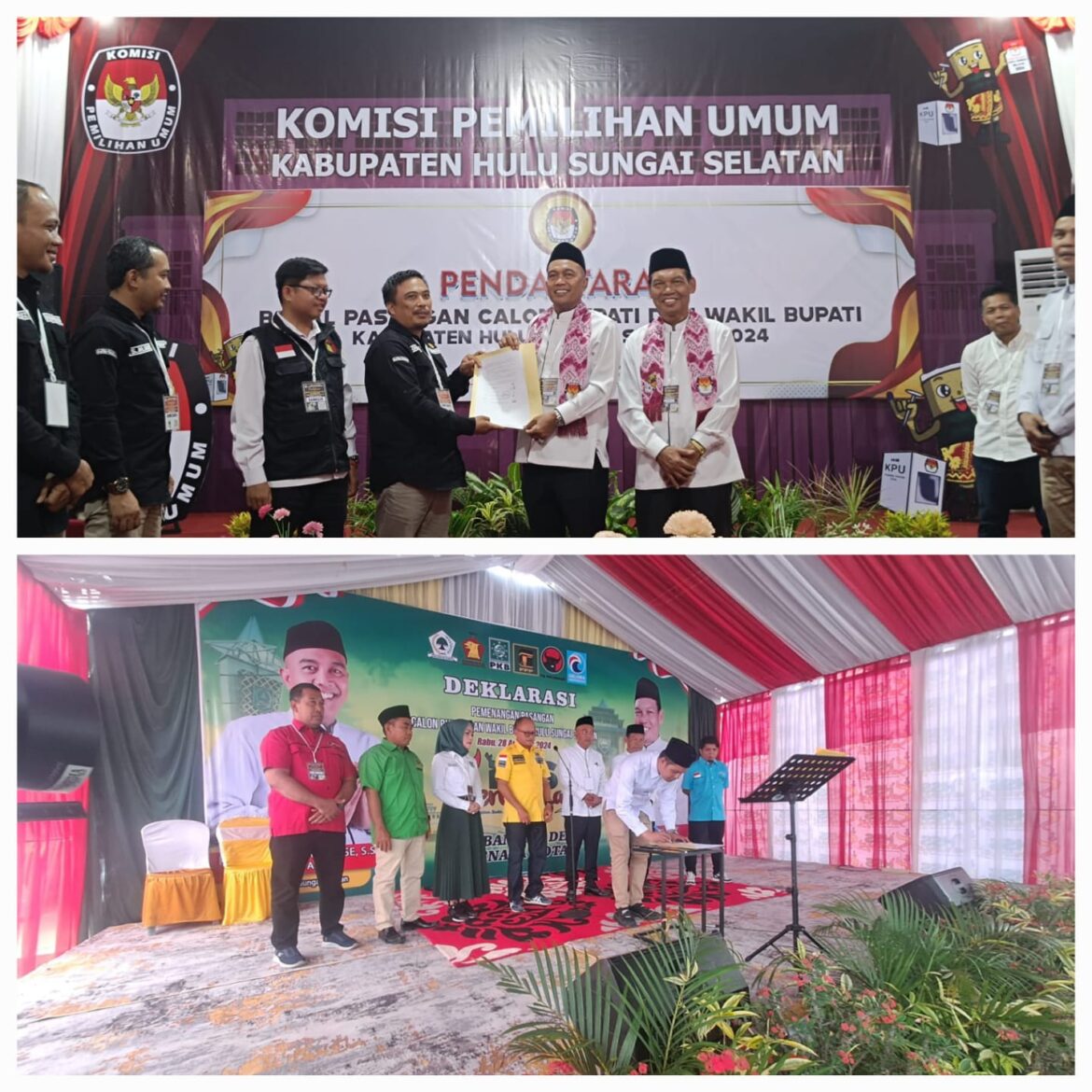 Paslon Bupati dan Wakil Bupati HSS Udin Ansyar-Suriani serahkan berkas ke KPU dan deklarasi dengan partai politik pengusung.(foto : ida/brt)