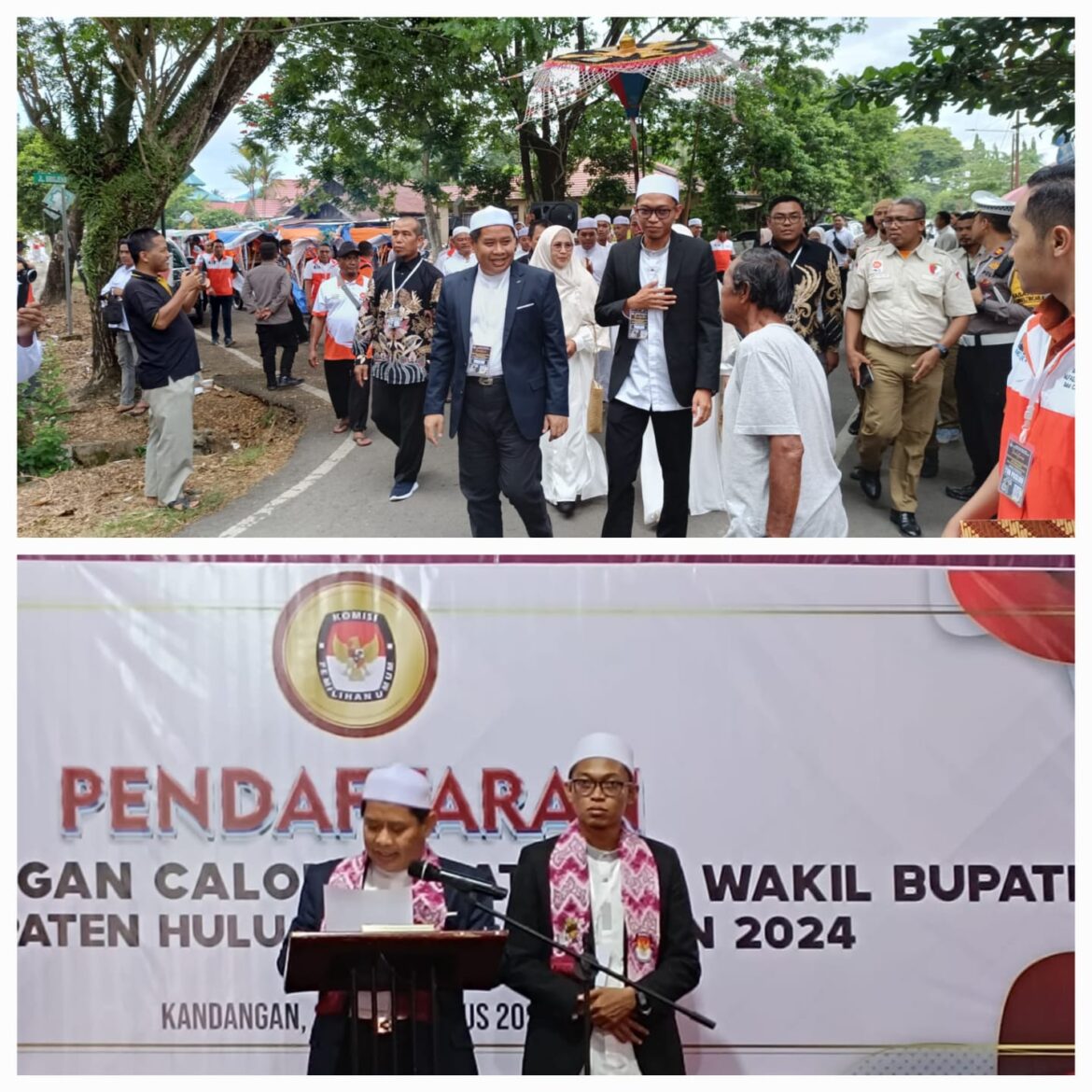 Paslon Bupati dan Wakil Bupati HSS periode 2024-2029, Ja'far Shut-M Faizal Akbar diusung PKS dan PAN daftarkan diri ke KPU HSS.(foto : ida/brt)