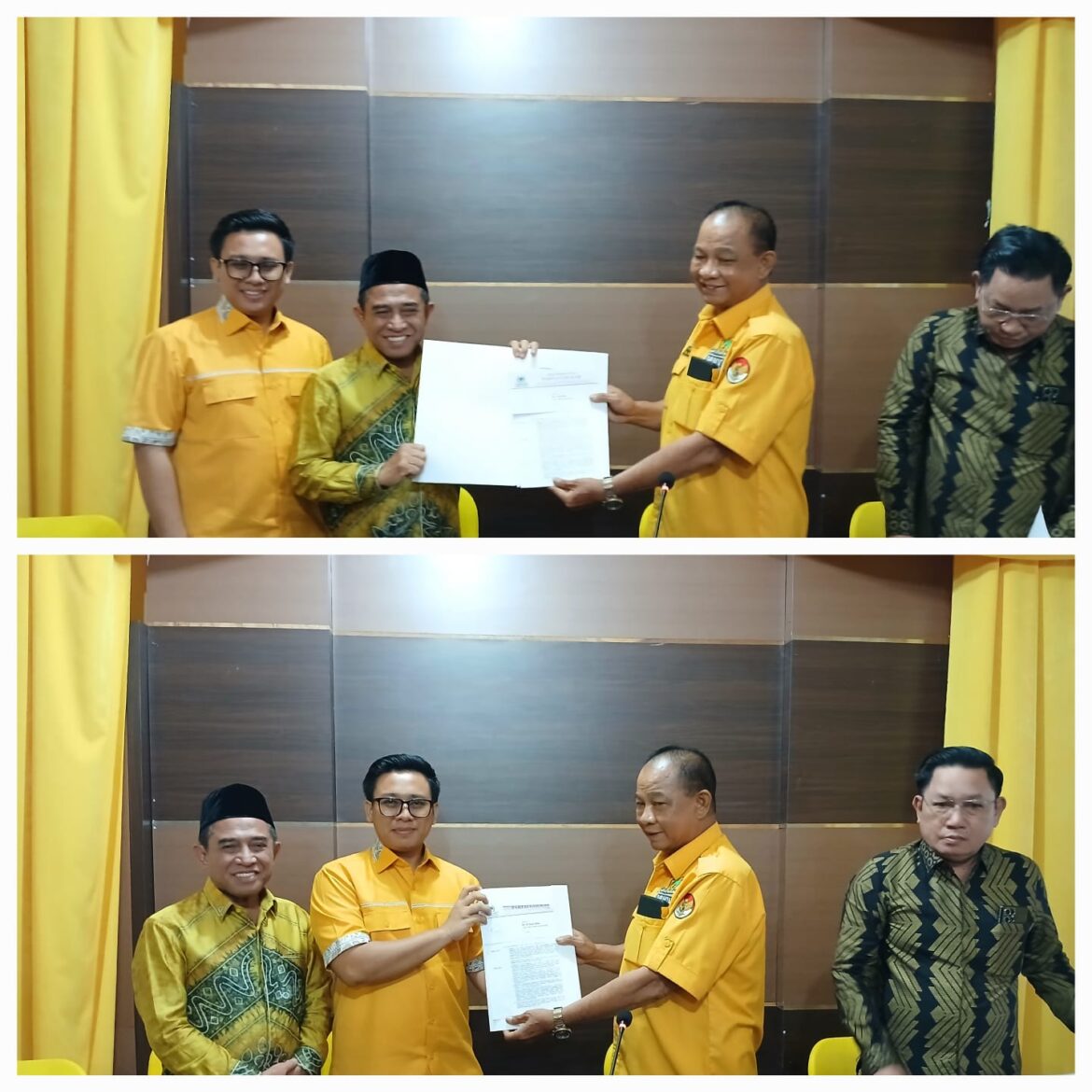Pasangan balon walikota dan wakil walikota Banjarmasin, Ariffin Noor-M Supian Akbari menerima SK Rekomendasi DPP Partai Golkar yang diserahkan oleh Ketua BAPPILU DPD Partai Golkar Provinsi Kalsel H Puar Junaidi di Banjarmasin.(foto : sophan/brt)