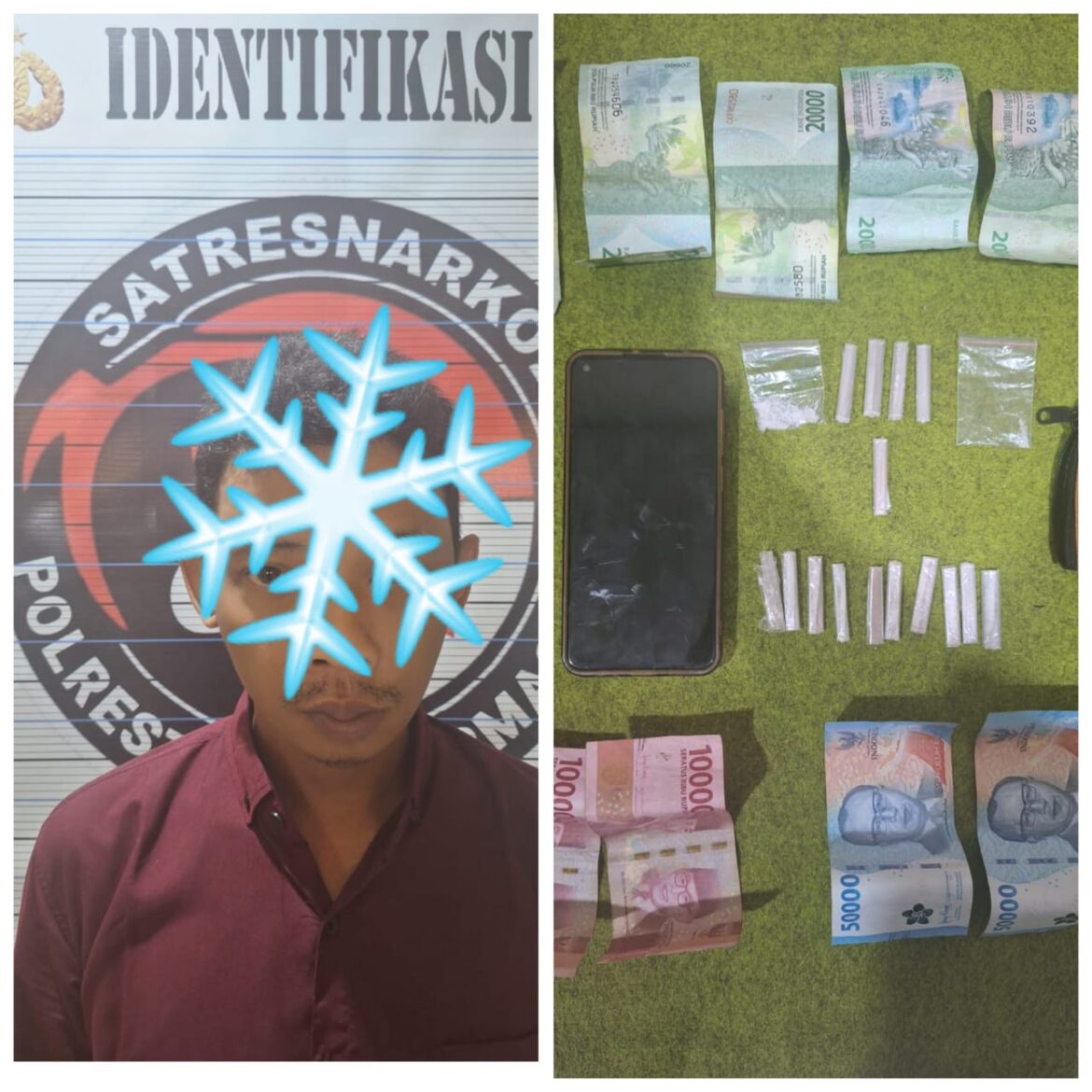 BARBUK PELAKU - Sebanyak 17 paket S abu-sabu milik YD ini kedapatan polisi saat pelaku menginjak barbuk tersebut waktu digeledah di Jalan Kelayan Selatan Banjarmasin, Sabtu (24/8/2024,) dinihari. (foto:ist)