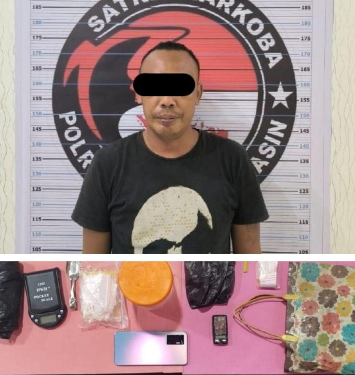 SIMPAN SABU - AS (45) seorang Buruh ini digrebek di rumahnya Jalan Tunjung Maya Banjarmasin hingga polisi menemukan puluhan gram Ssbu-sabu, Selasa (22/10/2024)) siang. (foto:ist)