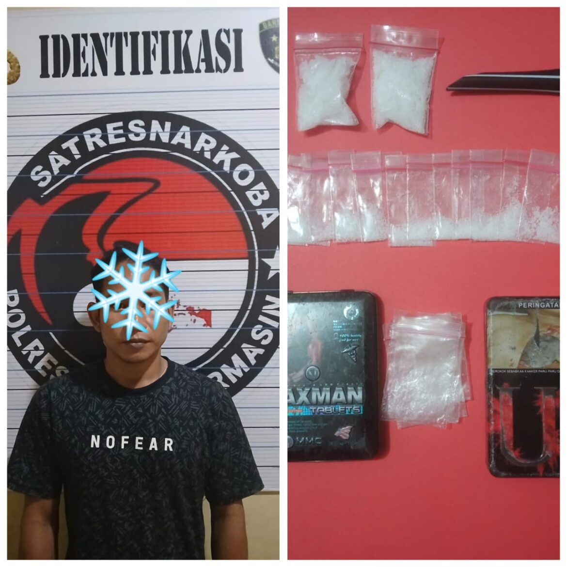 Pemilik Sabu-sabu berinisial FR ini nekat edarkan belasan paket di Jalan Alalak Utara Banjarmasin, Selasa (12/11/2024) malam. (foto:ist)