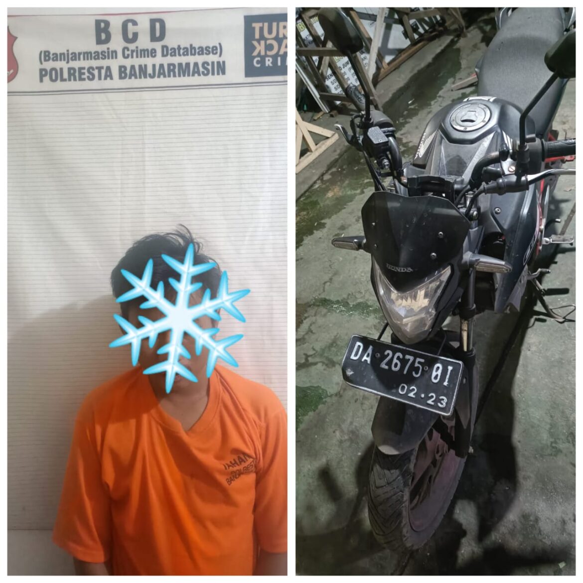 Pelaku Jambret di Jalan Manunggal Banjarmasin Timur 1,5 bulan lalu berhasil ditangkap polisi, Sabtu (30/11/2024) dini hari. (foto:ist)