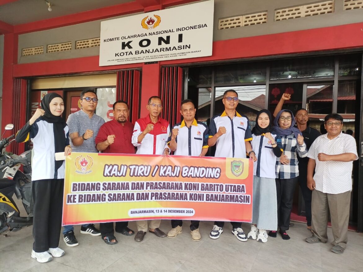 KONI Banjarmasin menerima kunjungan KONI Barito Utara, Sabtu (14/12/2024) siang. (foto: Tolah/brt)