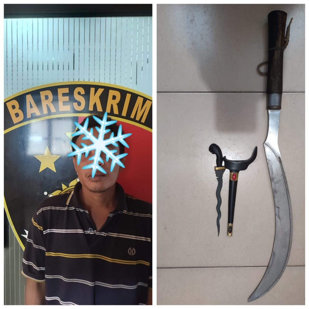 Bawa Sajam di Kubah Basirih Banjarmasin, pria ini diamankan polisi, Kamis (9/1/2025) malam. (foto:istimewa)