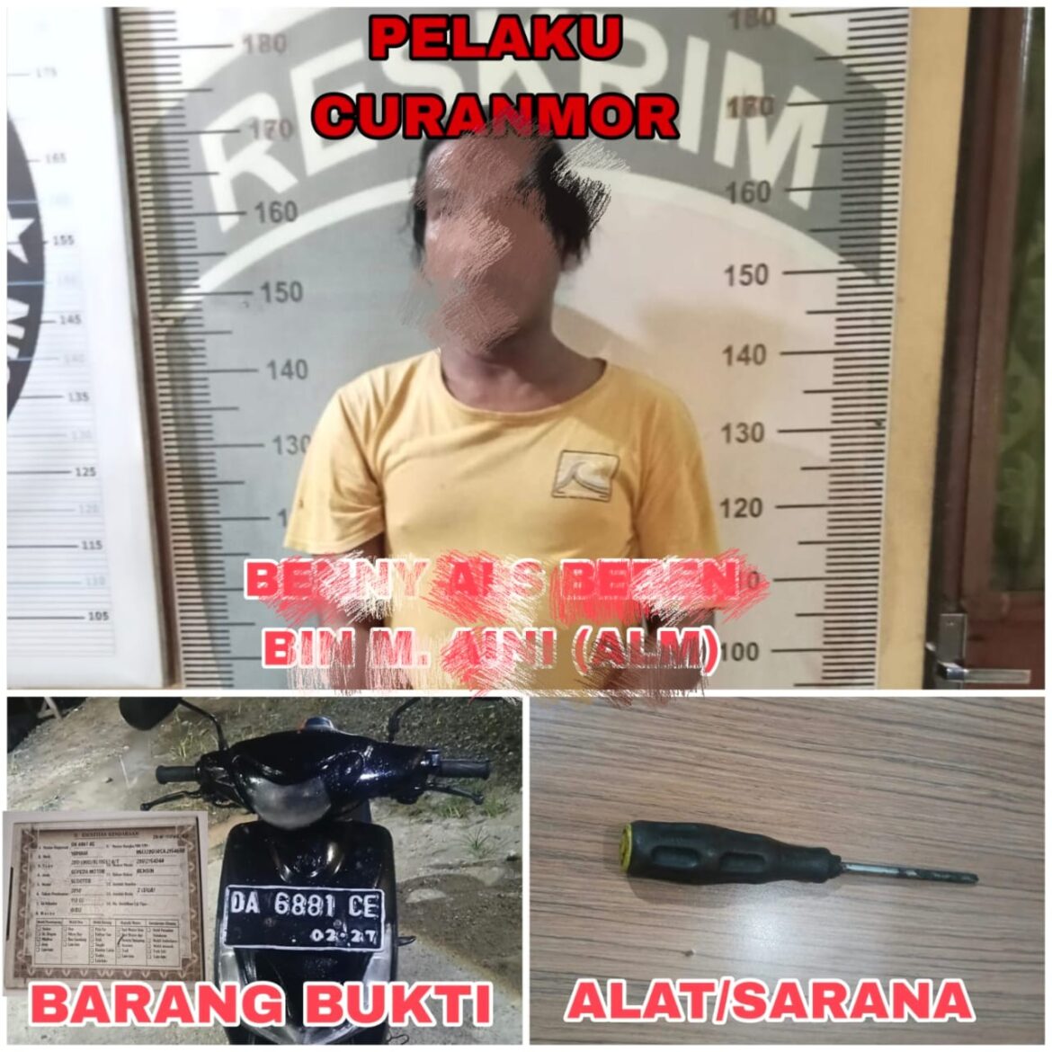 BN Pelaku Curanmor di Rantauan Darat Banjarmasin Beserta Barang Buktinya, Sabtu (8/3/2025). (Foto: Istimewa)
