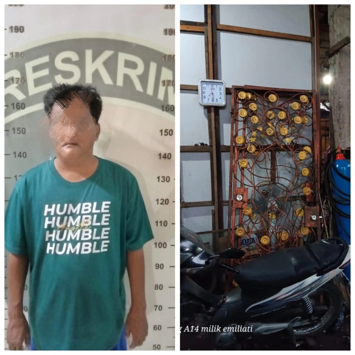 Pencuri besi dibekuk bersama barang bukti saat membawa teralis pintu hingga rice cooker, Minggu (4/5/2025). (Foto: Istimewa)