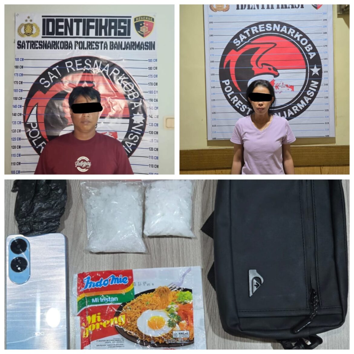 Dua pengedar sabu berat 98,59 gram diciduk anggota Sat Narkoba Polresta Banjarmasin, Selasa (20/5/2025) sore. (foto: istimewa)