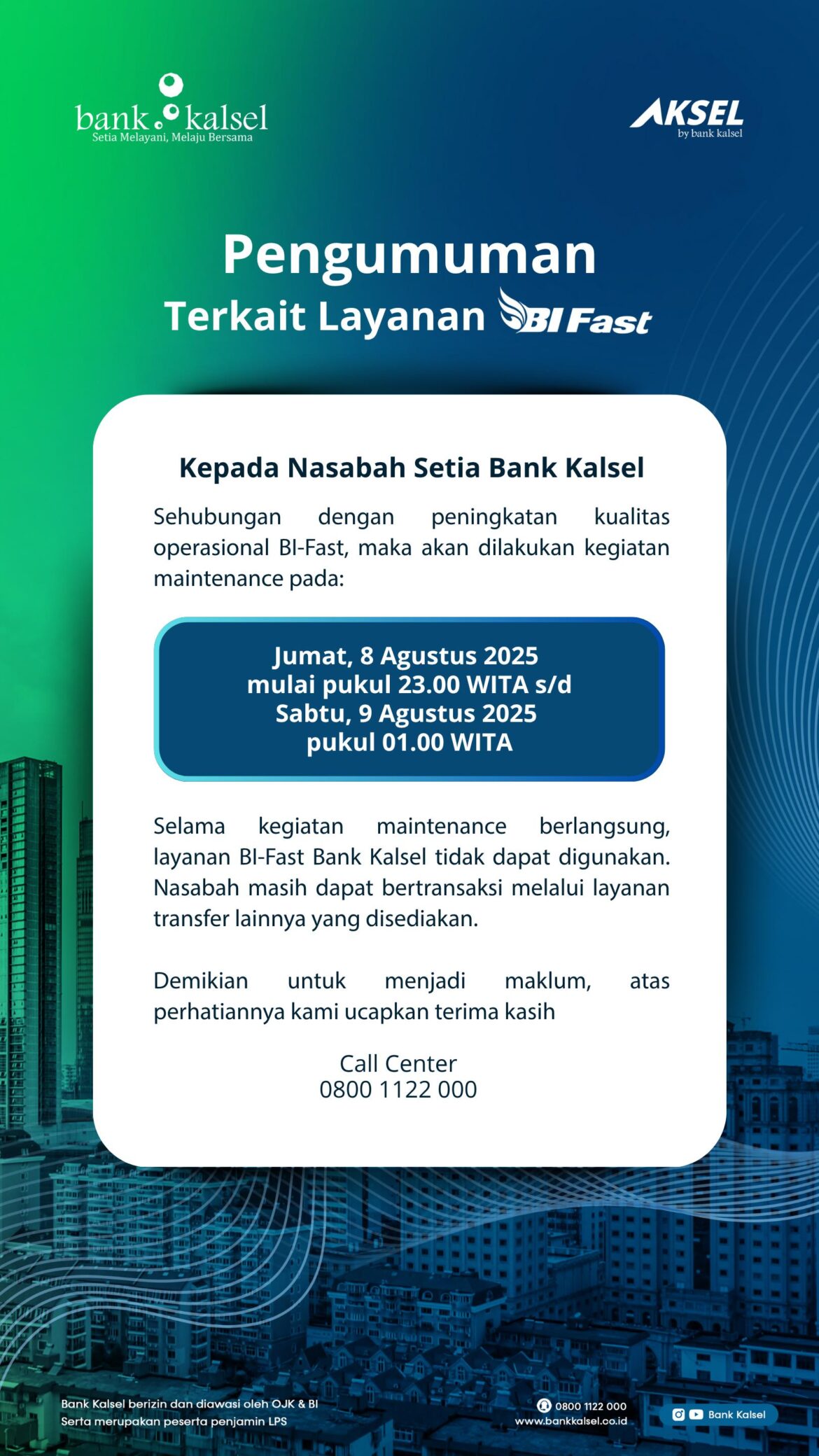 Kalsel Melakukan pemeliharaan sistem (maintenance)