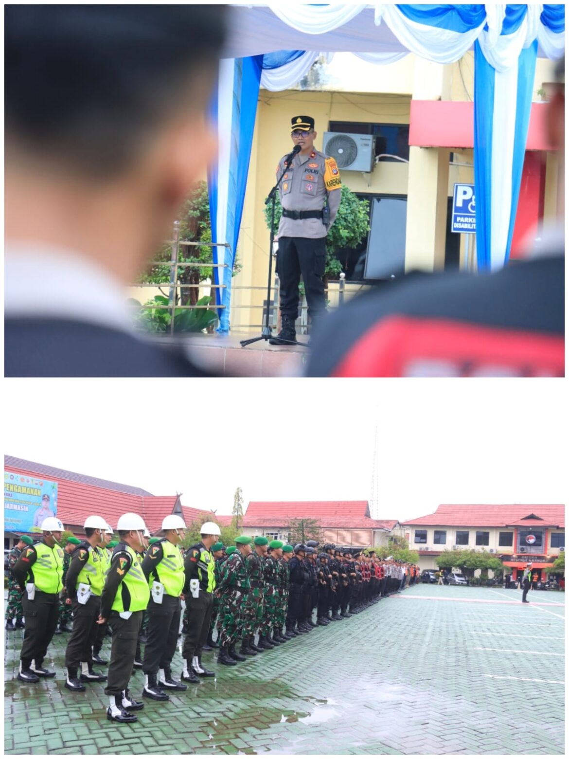 APEL PENGAMANAN - Kabag Ops Kompol Supriyanto Polresta Banjarmasin saat memimpin apel pengamanan malam takbiran serta shalat Idul Fitri 1 Syawal 1447 Hijriah, Jumat (20/3/2026).
