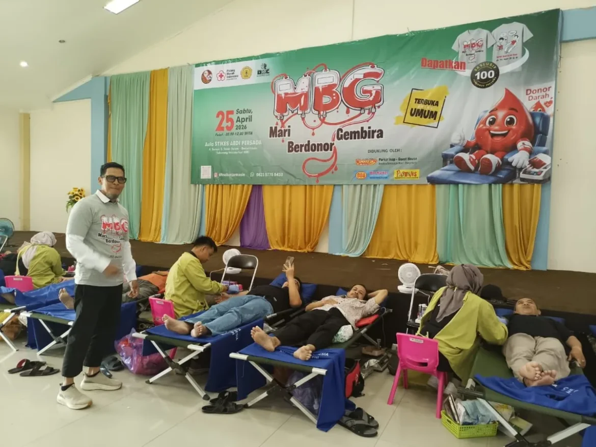 Kegiatan donor darah yang rutin dilaksanakan BSC Banjarmasin, Sabtu (25/4/2026) di halaman Akbid Abdi Persada, Jalan Sutoyo S, Teluk Dalam, Banjarmasin. (foto: Tolah/brt)