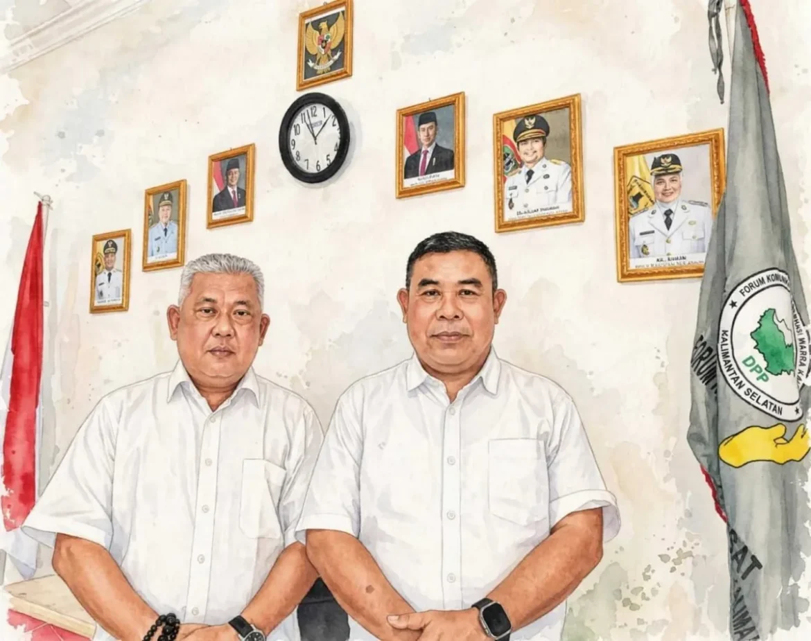 Ketua Dewan Pembina Forum Kerukunan dan Pemerhati Warga Kalimantan (FKPWK) H Junaidi ( kiri ) dan Ketua DPP FKPWK Adv H. Rachmad Fadillah SH .