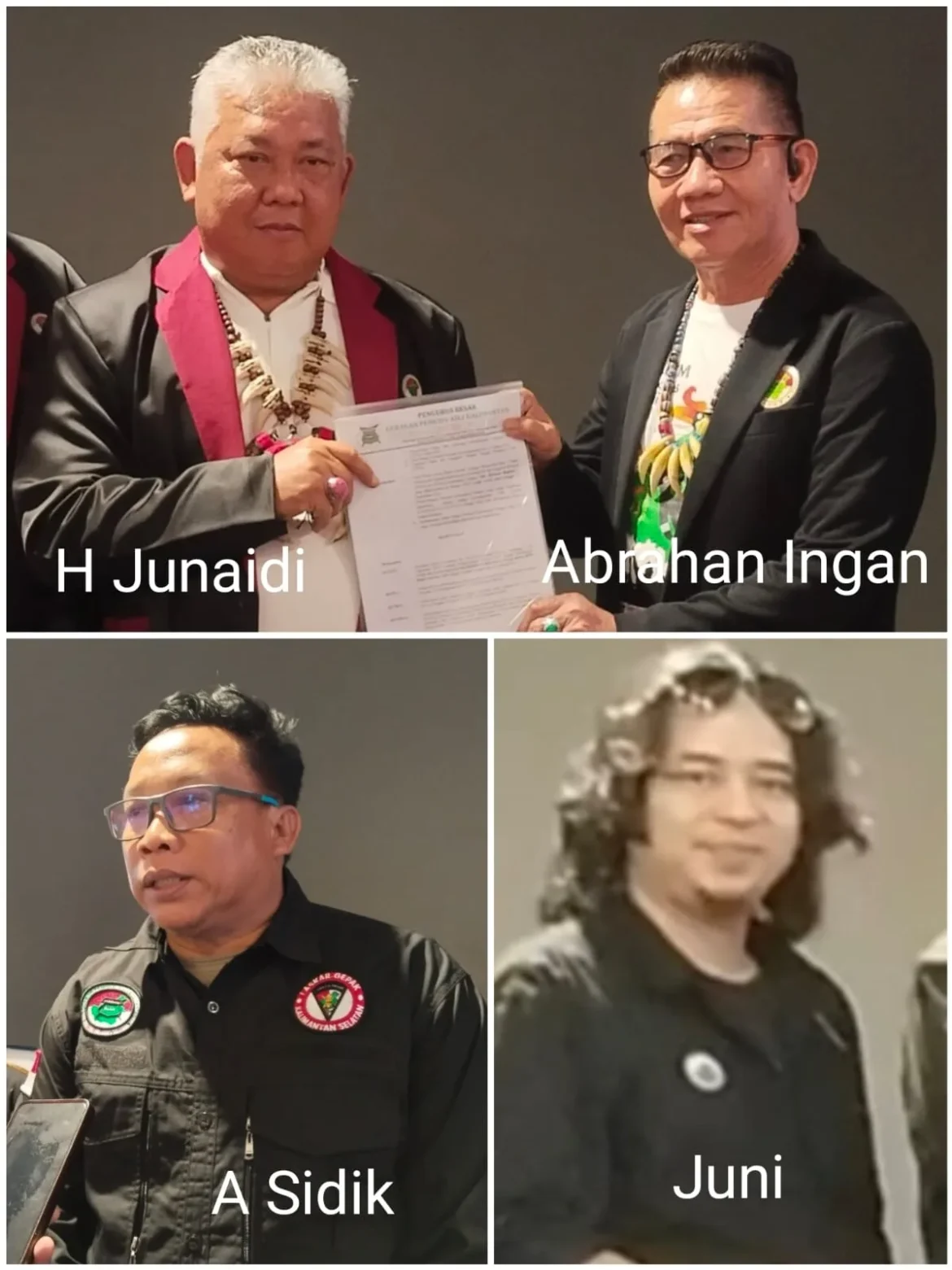 TERIMA SK - Ketua DPW GEPAK Kalsel H Junaidi saat menerima Surat Keputusan (SK) dari Ketum Abraham Ingan, (atas) Sabtu (23/10/2026) kemarin. Ketua DPD GEPAK Kabupaten Balangan Akhmad Sidik (kiri), dan Juni (kanan) selaku Sekjen HST (bawah) (foto: Arsa)